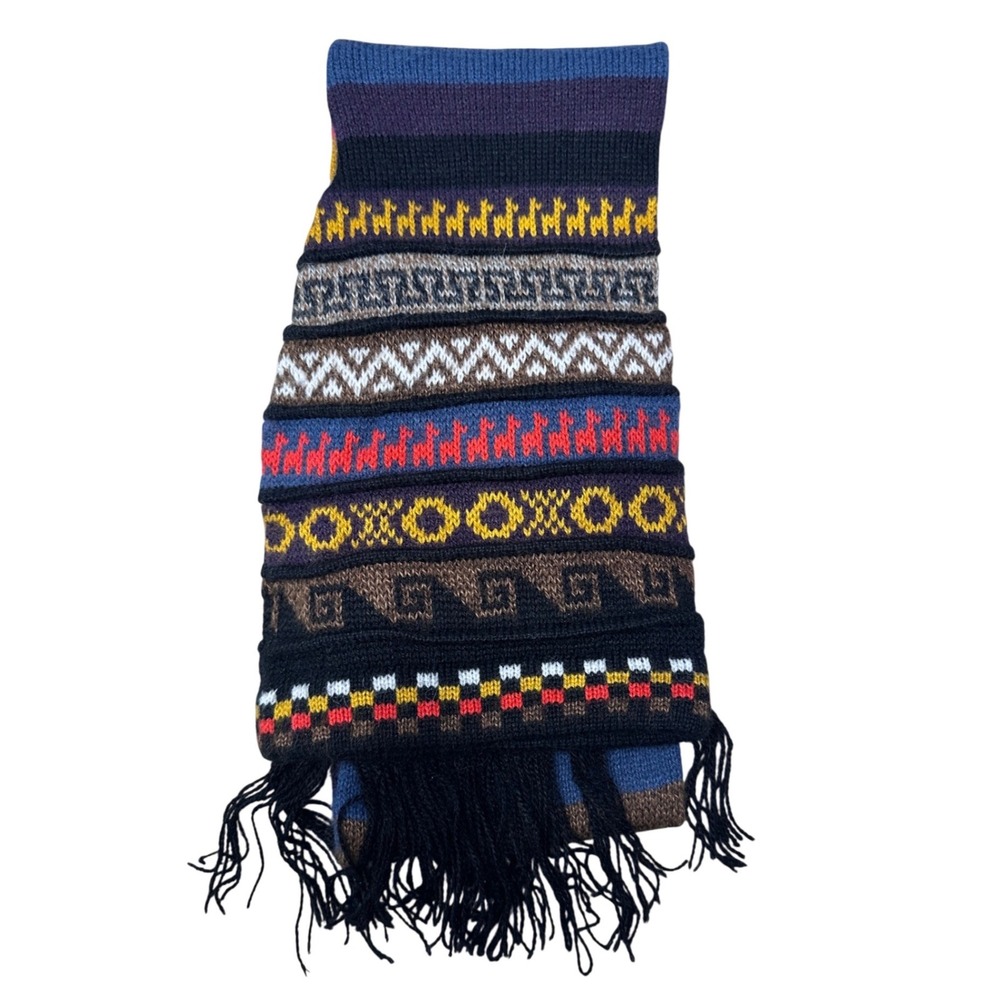 Alpaca Fina Geometric Stripe Fringe Hat and Scarf Winter Woman - Picture 6 of 9